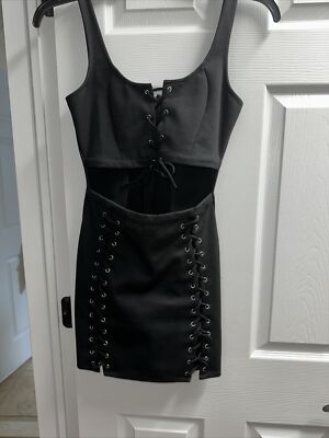 Tobi Open Cut Out Lace Up Black Dress Sz S | eBay