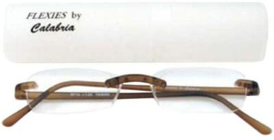 Calabria Flexie Low Profile 714 Reading Glasses&Slim Case+3.25 Root Beer Brown