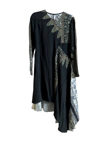 Bl-nk Anthropology Asymmetrical Dual Design Patchwork L Midi Dress Long Sleeve - Picture 2 of 20