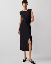 NEW ANN TAYLOR 149 BLACK KNIT BELTED COLUMN MIDI DRESS SZ 4P 4 PETITE