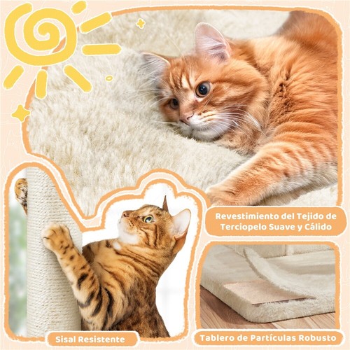 Árbol rascador para Gatos 106 cm con 2 Casitas y Pelota de Juego Natural Sisal - Imagen 25 de 29