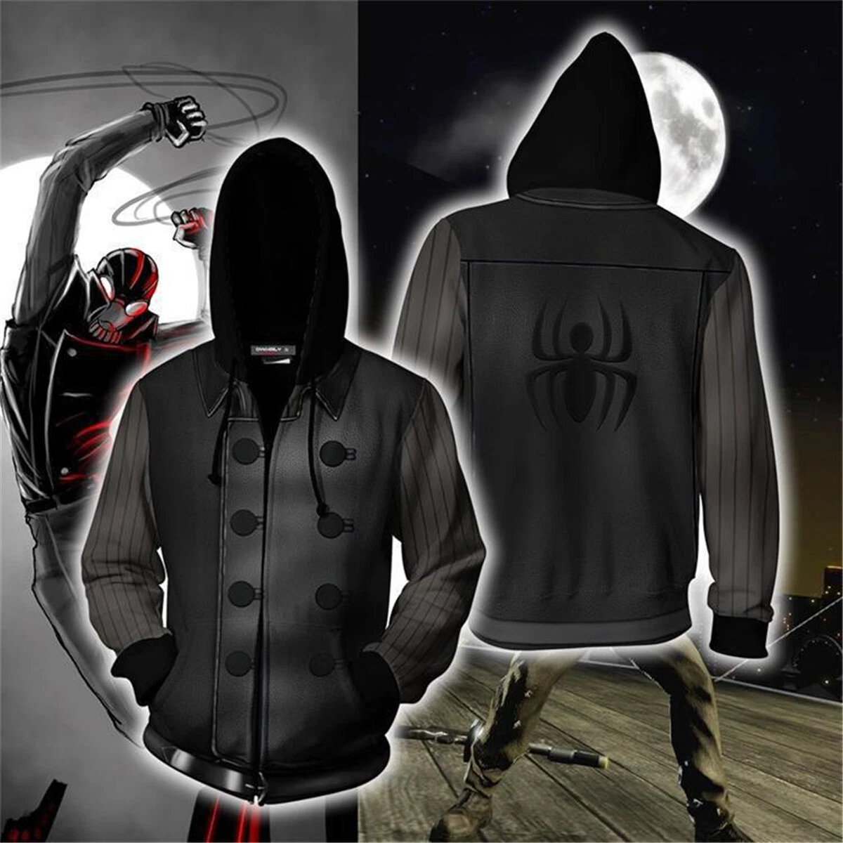 caballo de fuerza gradualmente Artista Spider-Man Noir Jacket Spiderman Morales Peter Parker Hoodie Cosplay  Halloween | eBay