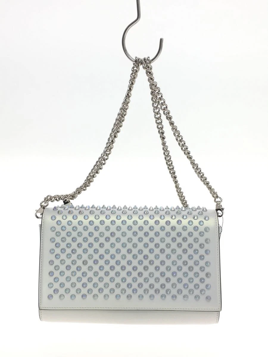 Christian Louboutin Paloma clutch Silver White Studs Chain shoulder bag