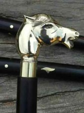 Vintage Walking Stick Brass Handle Wooden Designer Horse Head Victorian Cane