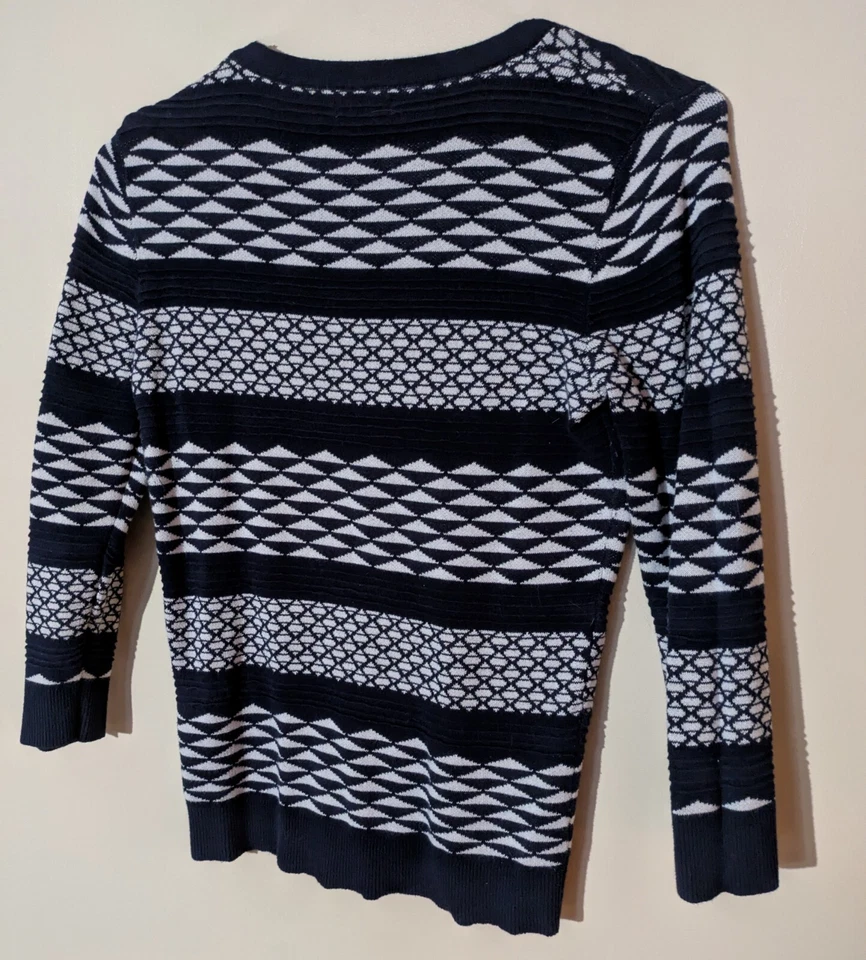 Suéter cárdigan azul y blanco Merona para mujer talla pequeña Foto 2 de 2