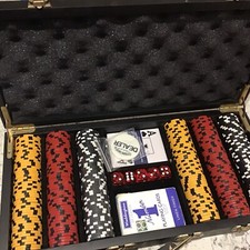 Poker Gaming Chip Set , 300 Chips, 2 Packs Cards,5 Dice.used