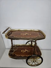 Vintage MCM Mid Century Modern Italian Floral Inlay Rolling Bar Tea Cart Italy