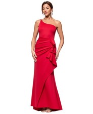 XSCAPE Womens Petite Long One Shoulder Scuba Crepe Ruffle Dress 4795XP Red 14P