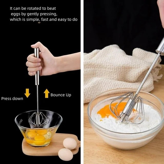 Semi-Automatic Egg Whisk Hand Push Egg Beater Stainless Steel Blender Mixer Tool