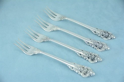 4 Wallace Grande Baroque Sterling 5-3/8" Seafood Cocktail Forks No Monogram