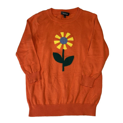 ModCloth Orange Flower Sweater Small Floral Retro Cottagecore Crewneck 3/4