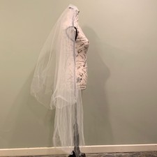 White Double Layer Simple Basic Raw Edge Mesh Bridal Wedding Veil on Hair Comb