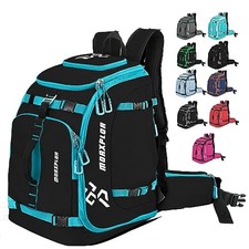 Ski Boot Bag - 65L Padded, Waterproof Ski Travel Backpack for Gear Black blue