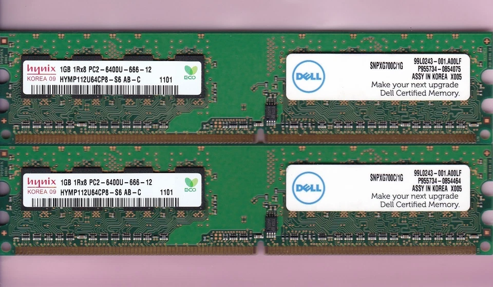 2GB 2x1GB PC2-6400 DELL SNPXG700C/1G DDR2-800 HYNIX HYMP112U64CP8-S6 AB-C Kit - Image 2 of 3