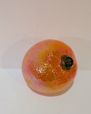 Murano Style Art Glass Orange Figurine Blown Fruit with Green Leaf Decor 4"