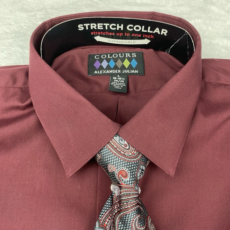 Camisa de vestir Alexander Julian Colores para hombre 16,5-34/35 con corbata borgoña regular  Foto 3 de 4