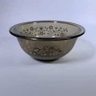 Pyrex Amber Harvest 7" Glass Mixing Bowl 322 with Pink Birds Hearts Flowers VTG
