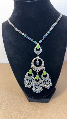 Vintage DB Necklace with Green and Blue Stone Accents