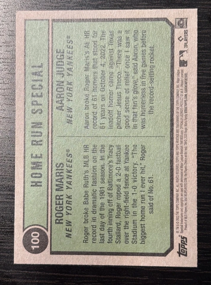2023 Topps Heritage High Number - Judge, Maris Home Run Special 100 Black Border - Image 2 of 2