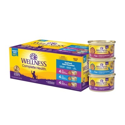 Wellness Seafood Pate Variety Pack 12 Cans Grain Free Natural Cat Food