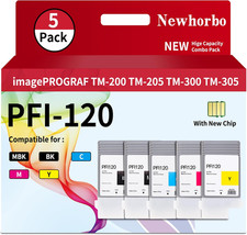 PFI120 Ink Cartridge for Canon TM205 TM300 TM305 Printer 5pack black colors