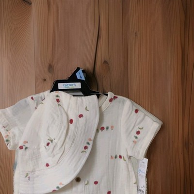 Carter's Child of Mine 2pc Top & Hat Outfit Set Fruit 3-6M Cotton