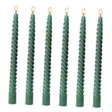 6 Pack 10 Inch Hunter-Green Spiral Taper Candles for Christmas and Spring Home