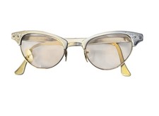 Vintage 1950s 12K Gold Filled Cat Eye Glasses Etched USA 48mm