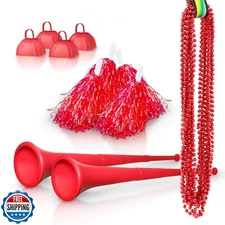 Windy City Novelties Red School Spirit Cheerleader Kit – 4 Cowbells, 4 Pom-Po