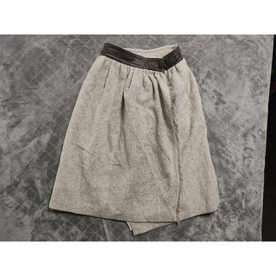 Vintage ESCADA Neiman Marcus Wool & Leather Skirt Women's Size 40 Beige