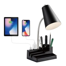 Small Desk Lamps for Home Office, Table Lamp with USB Port and Outlet, Deskto...