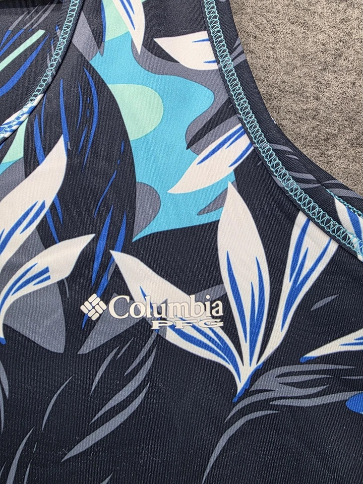 Vestido Columbia PFG para mujer grande estampado de hojas azules sin mangas forrado de malla elástico Foto 2 de 4