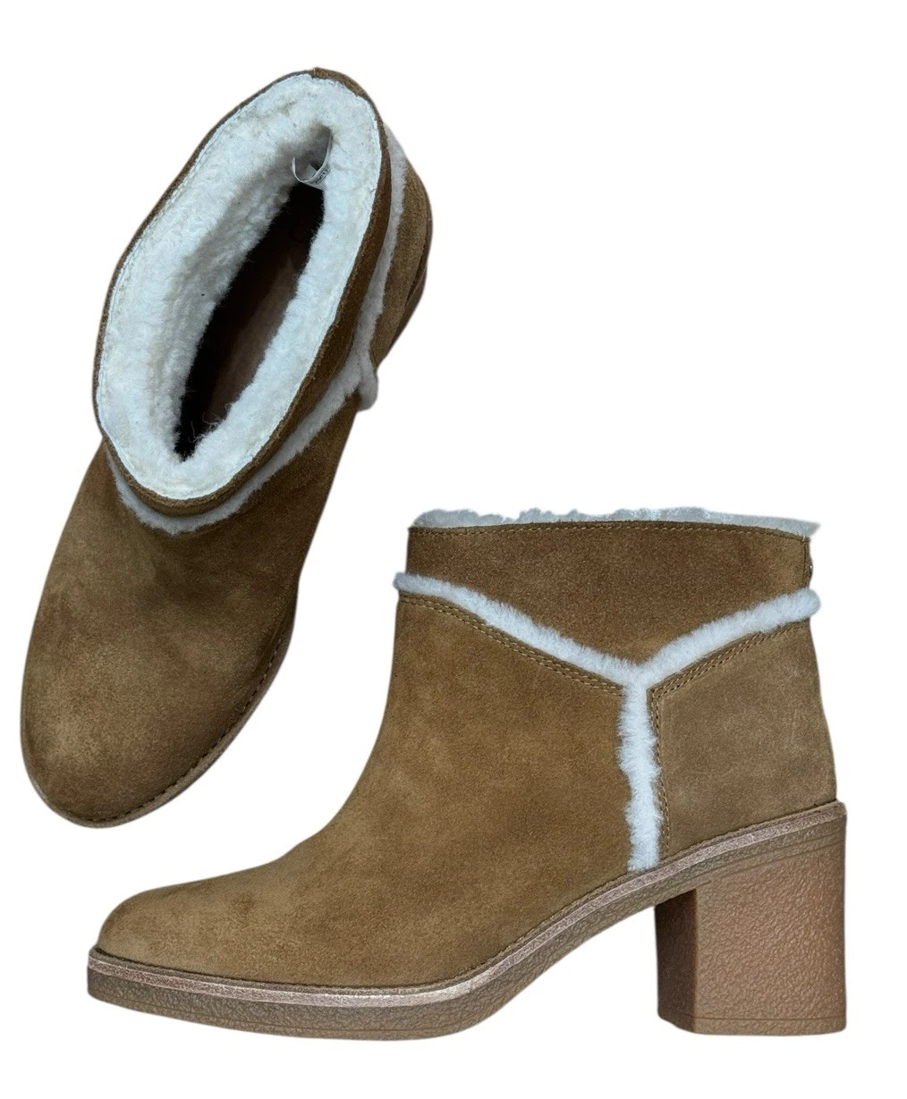 Stivali Ugg Australia taglia 7 5 Kasen scamosciati bordo pelliccia tacco 2 75” nuovi