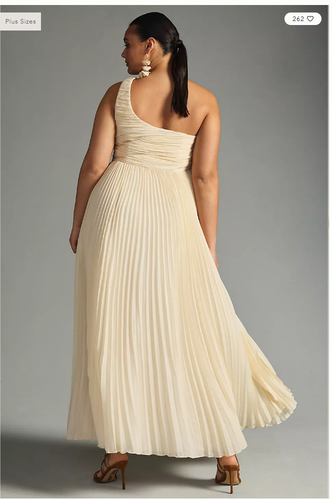 NWT-Forever that Girl x Anthropologie Ivory One-Shoulder Pleated Dress - XL - Picture 7 of 9