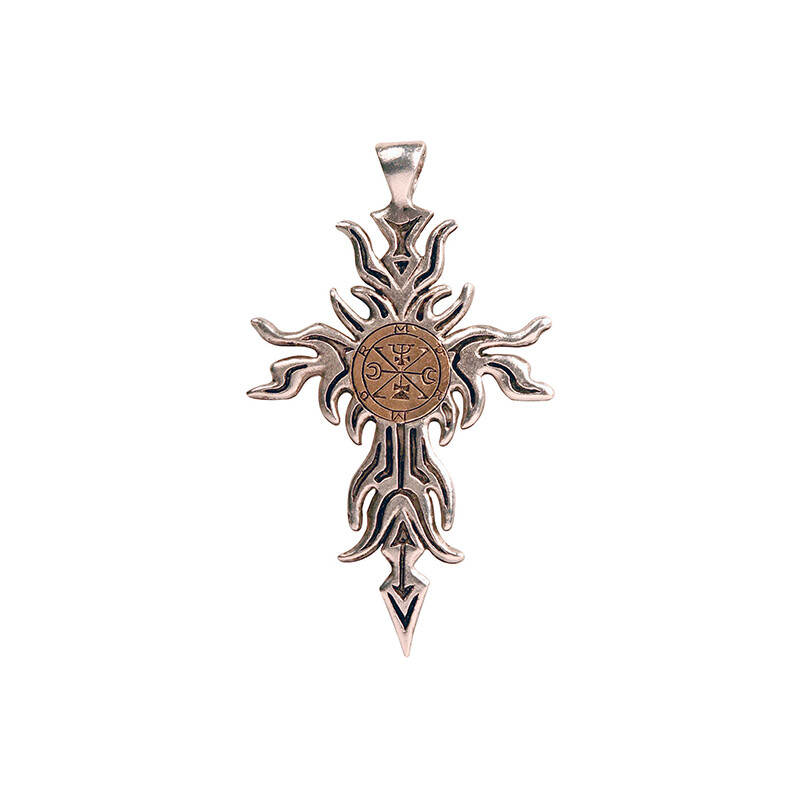 Croix de Zagan Pendentif talisman Forbidden en étain argenté haut de gamme