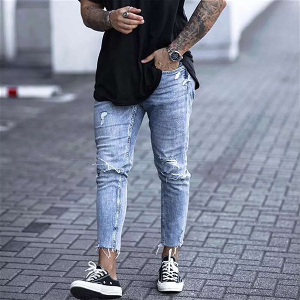 Mens Ripped Distressed Skinny Jeans Denim Pants Casual Stretch Slim Fit  Trousers