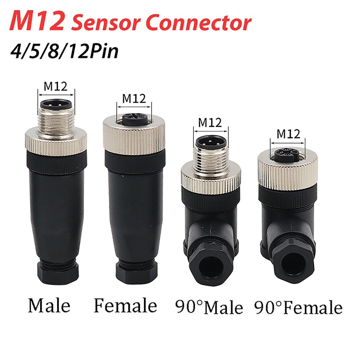 M12 Sensor Connector 4/5/8/12 Pin Male/Female Straight/Right