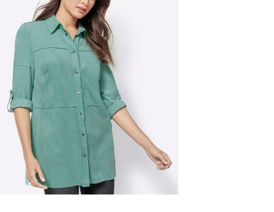 Creation L Bluse langarm krempelbar Gr.40 Velourlederoptik, grün, neu, VK 59,99 
