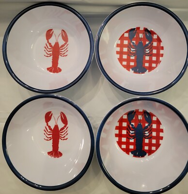 Nautica Home 4pc Melamine Lobster Bowl Salad Nautical Coastal Red
