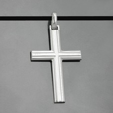 großes Männer Kreuz Echt Silber 925 Anhänger mit 60 cm Kautschuk Kette schwarz