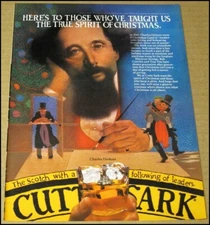 1982 Charles Dickens Cutty Sark Whisky Print Ad Advertisement Christmas Vintage