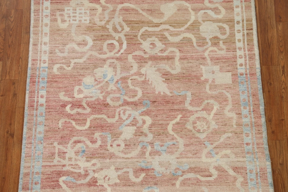 Vegetable Dye Oushak Turkish 4x5 Area Rug Hand-knotted Transitional Wool Carpet - Image 3 of 4
