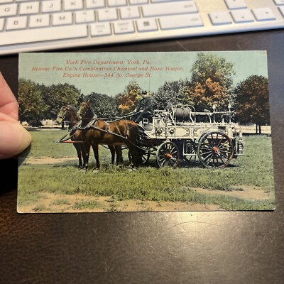 Vintage Postcard RPPC York, Pennsylvania (PA) Fire Dept. Rescue Chemical & Hose