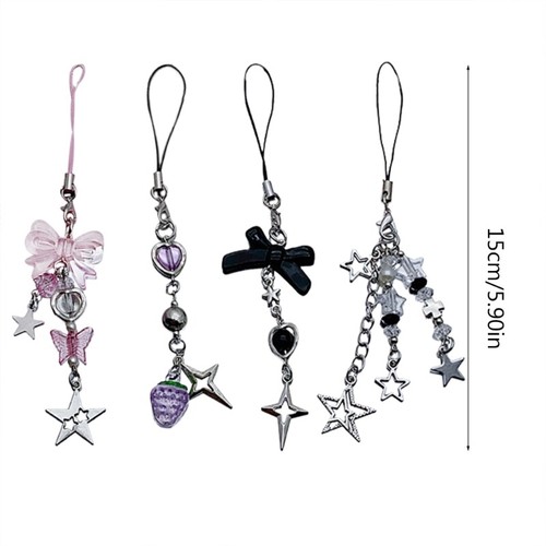 4Pcs Fashion Cute Bowknot Star Hanging Pendant Phone Strap Y2K Bag Decoration - Zdjęcie 8 z 8
