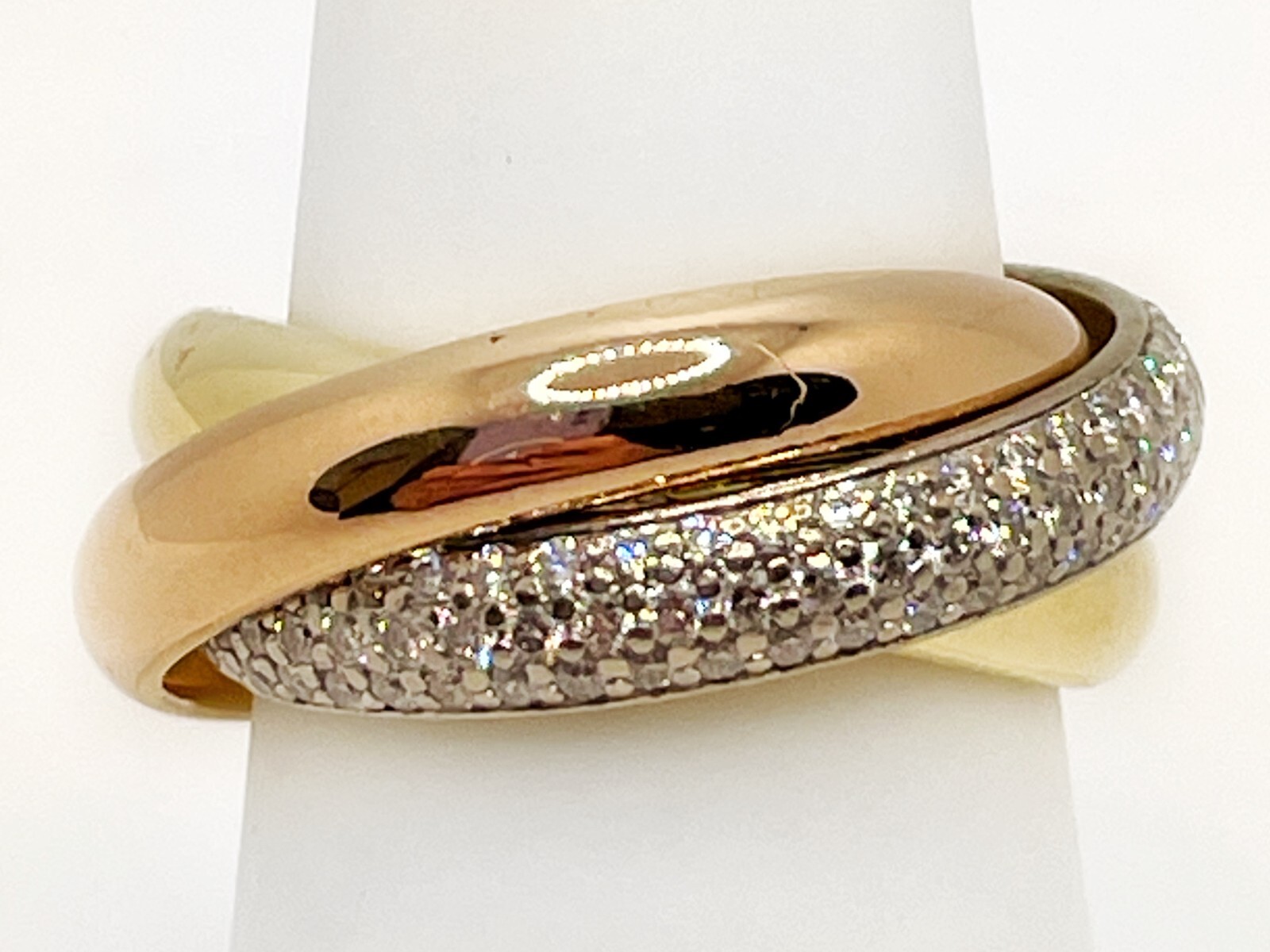 Cartier 18k Trinity Rose Yellow White Pave Diamond Stackable Bands-image