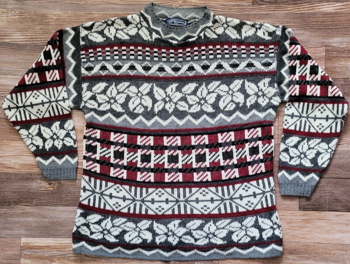 Vintage JJ Browne Women s Size Large L Gray Nordic Print Sweater