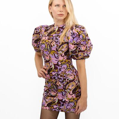 TED BAKER Damen Minikleid kurz Puffärmel Reißverschluss Paisley Print rosa Anlass