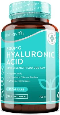 NUTRAVITA Hyaluronic Acid 600mg - 90 Vegan Capsules - Beauty, Skin, Hair & Joint Care