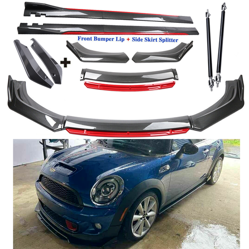 Carbon Fiber Front Bumper Lip Spoiler + Side Skirt For Mini Cooper S ...