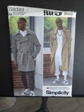 Simplicity 9389 Mens Trench Coat 2 Lengths Pattern Mimi G Size 34-36-38-40-42